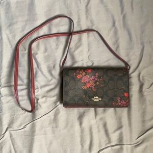 Coach Black and Pink Crossbody Bag with Floral Design